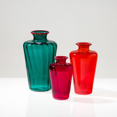 Venini, Set di tre vasi troncoconici in vetro soffiato, Murano 2001/2003