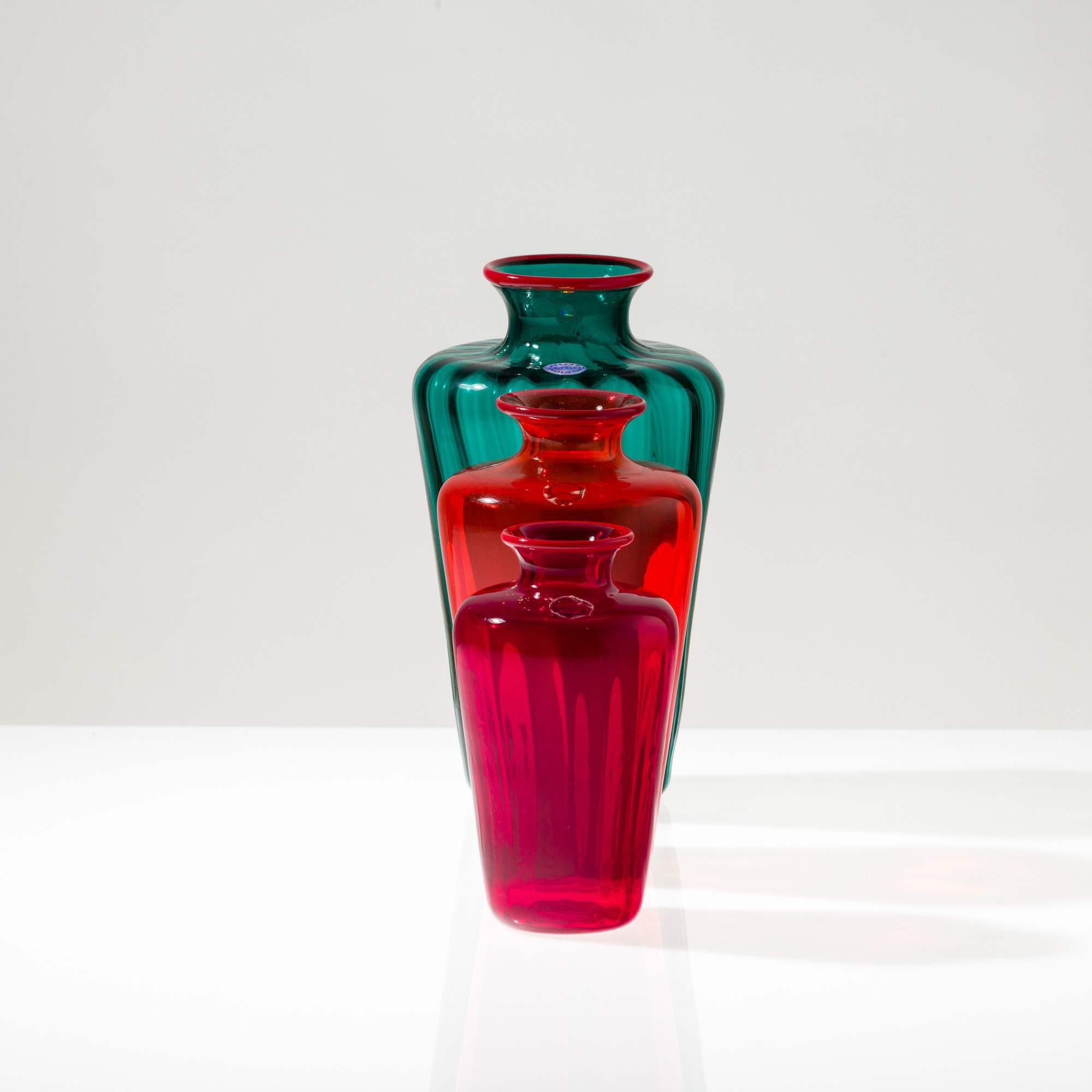 Venini, Set di tre vasi troncoconici in vetro soffiato, Murano 2001/2003