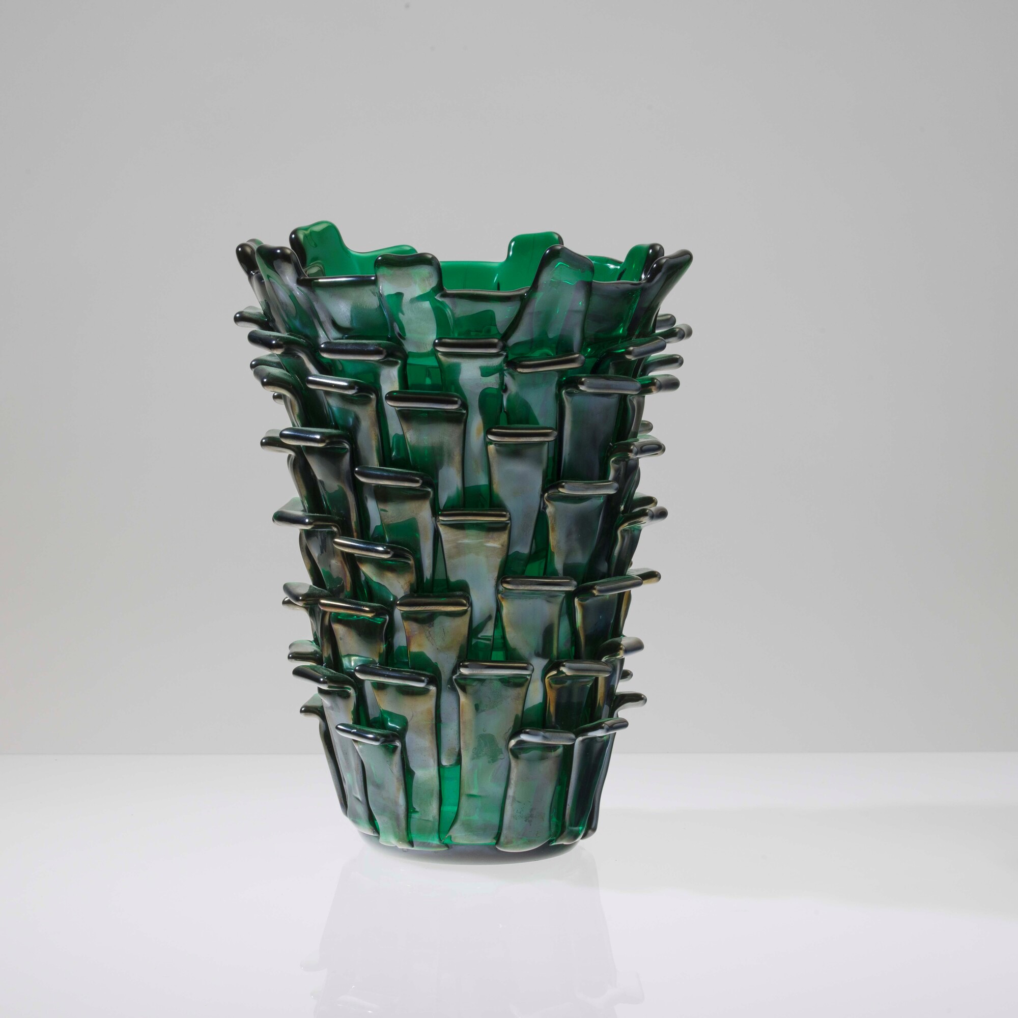 Fulvio Bianconi - Vaso serie Ritagli in vetro soffiato verde, Murano 1992