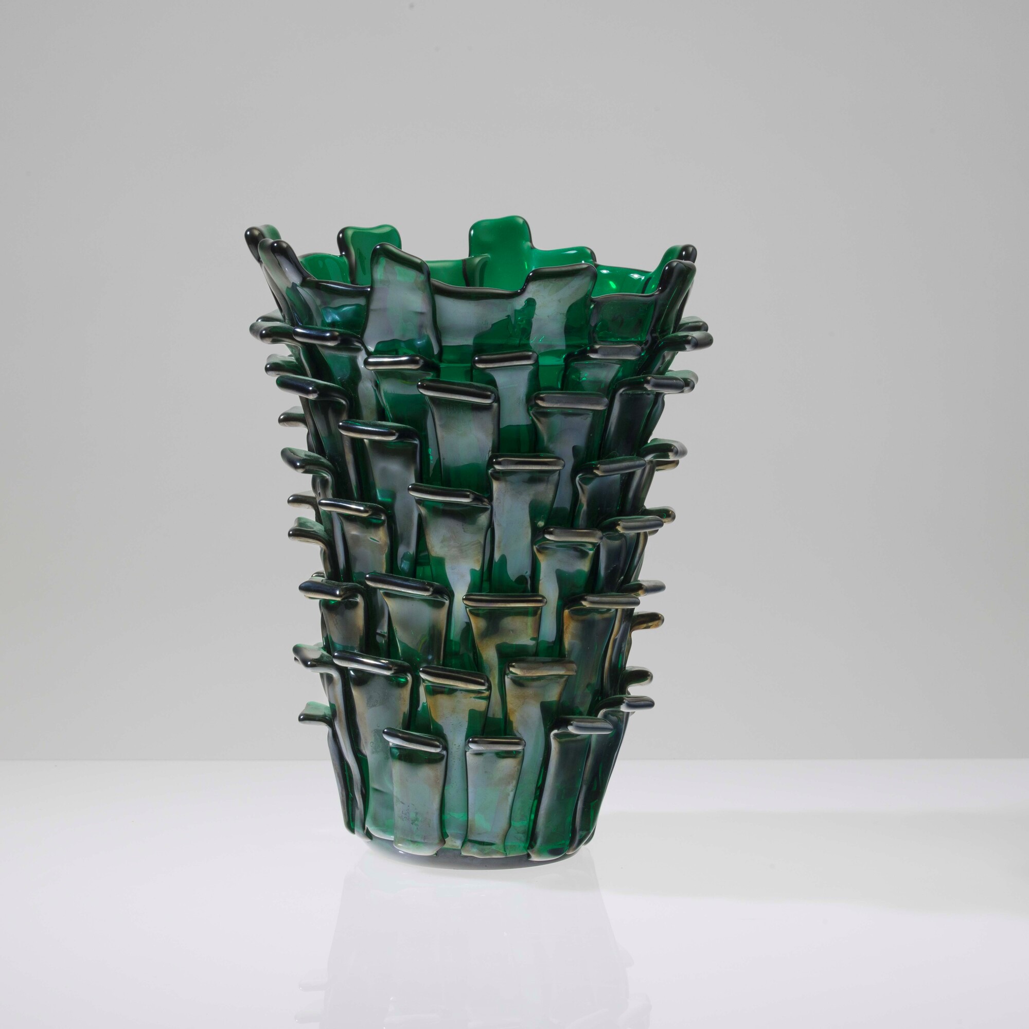 Fulvio Bianconi - Vaso serie Ritagli in vetro soffiato verde, Murano 1992