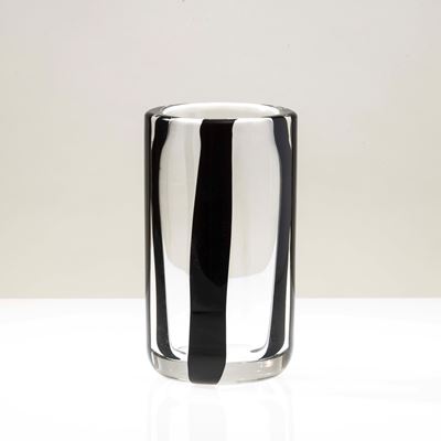 Vaso cilindrico Black Belt in vetro cristallo, Murano 2022