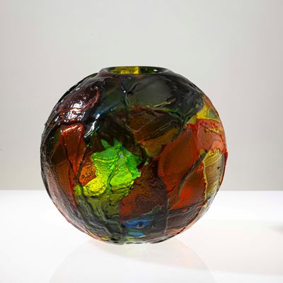 Vaso Geacolor in vetro soffiato con applicazioni policrome, Murano 2022