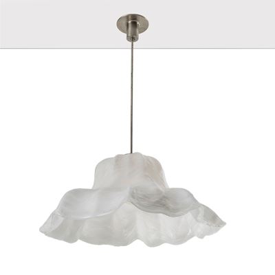 Lampadario serie Ninfee, vetro soffiato lattimo e cristallo, Murano, 1980 ca