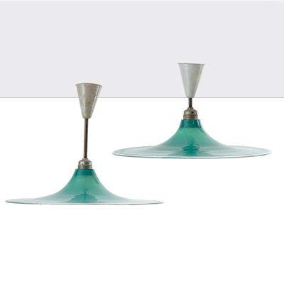 Venini, Lampadari in vetro soffiato opalino, Murano, 1980 ca.