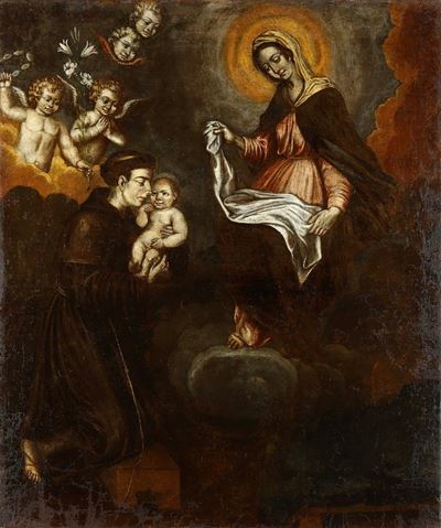 Scuola toscana del XVIII secolo, San Francesco riceve il Bambino, olio su tela