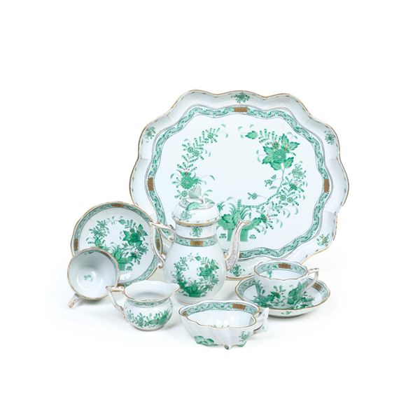Servizio tête-à-tête “Indian Basket Green”.<BR>Ungheria, Manifattura Herend, XX secolo.