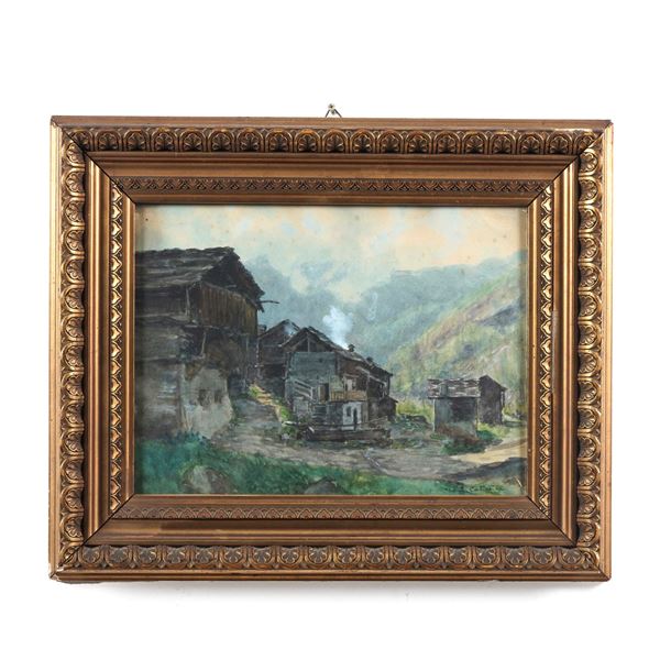 L. Calderini, a firma di Paesaggio montano con case