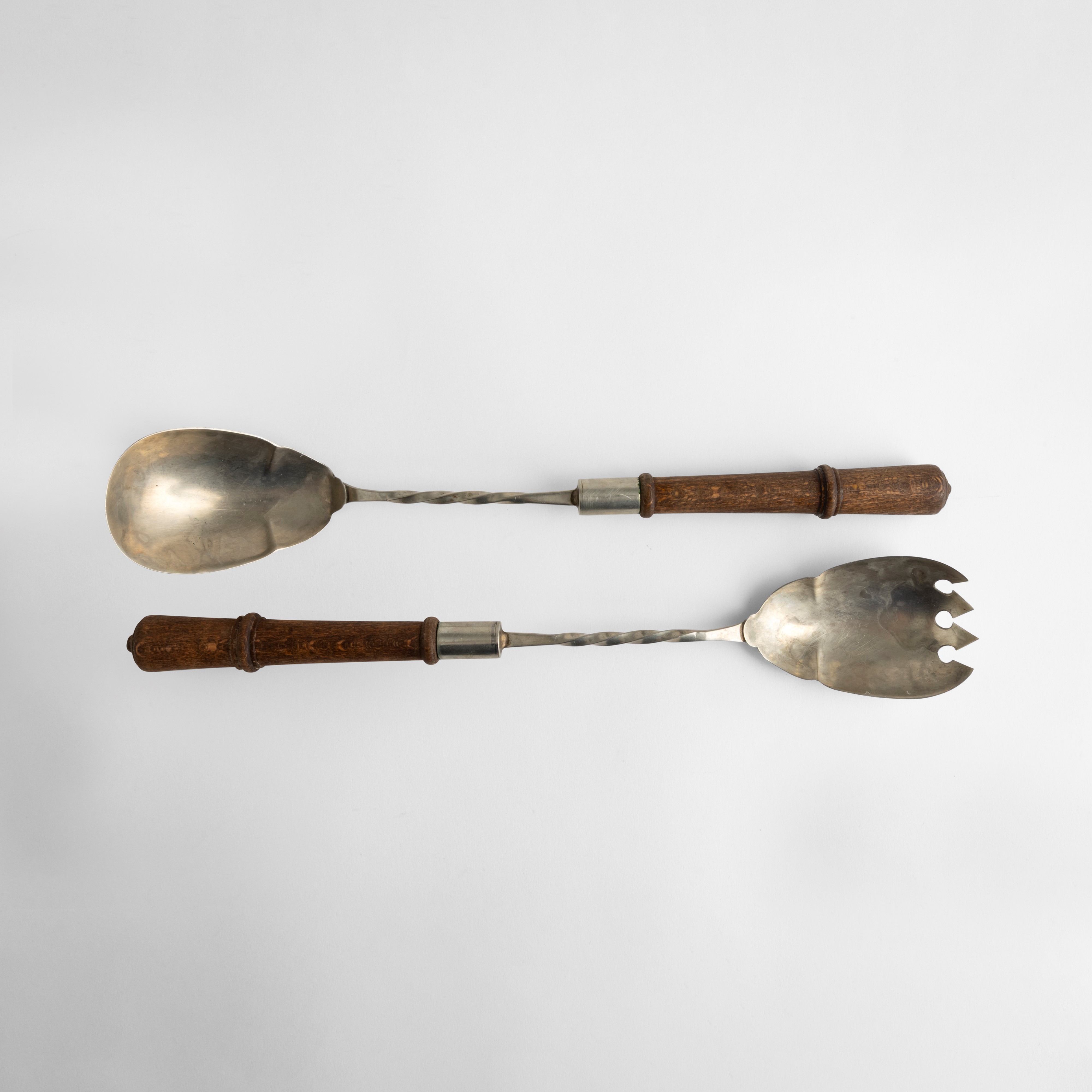 Gabriella Crespi - Posate da insalata in metallo argentato e legno tornito