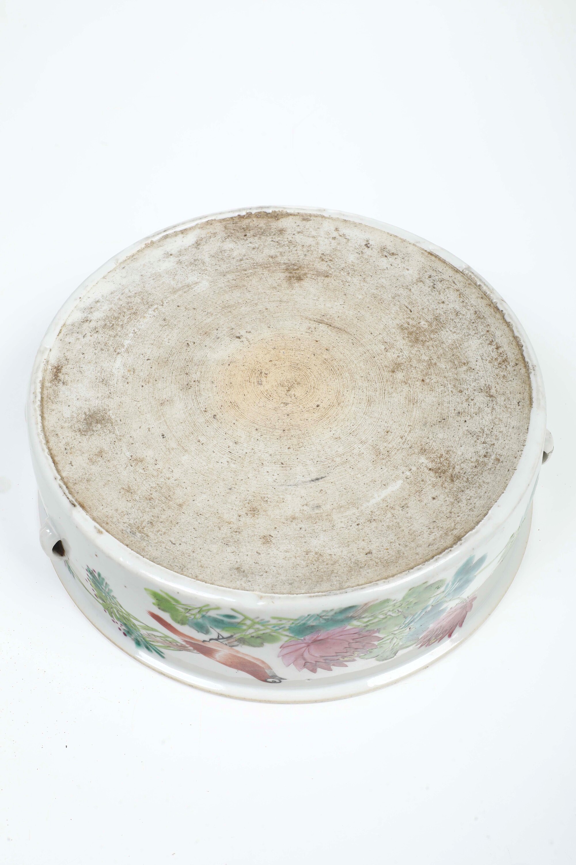 Scatola in Porcellana Famiglia Rosa con Decori Floreali Raffiguranti Peonie e Uccellino con Iscri...