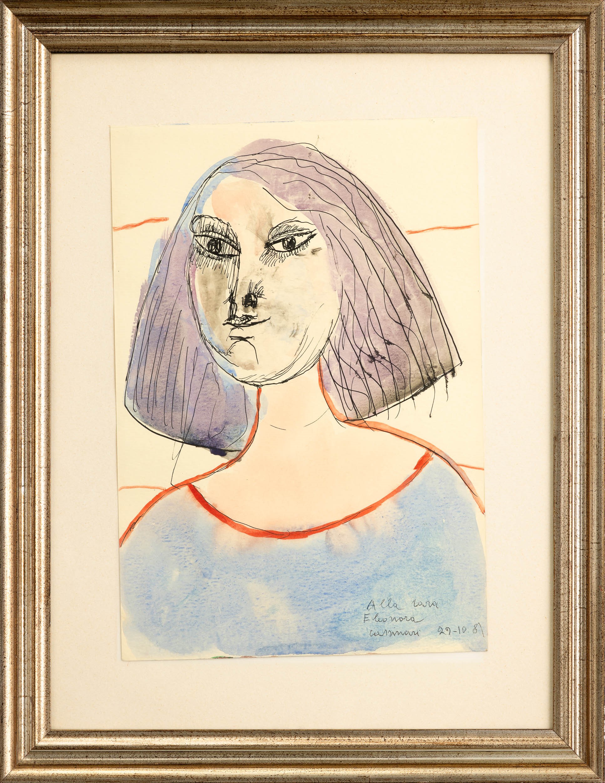 Bruno Cassinari - Ritratto, tecnica mista su carta, 1981