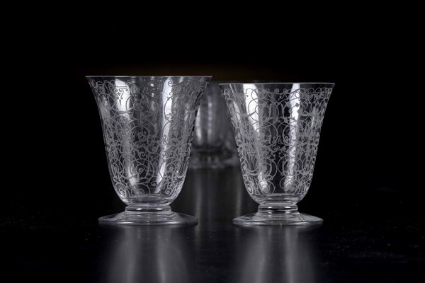 Quattordici calici da liquore "Michelangelo". Francia, Manifattura Baccarat, XX secolo.