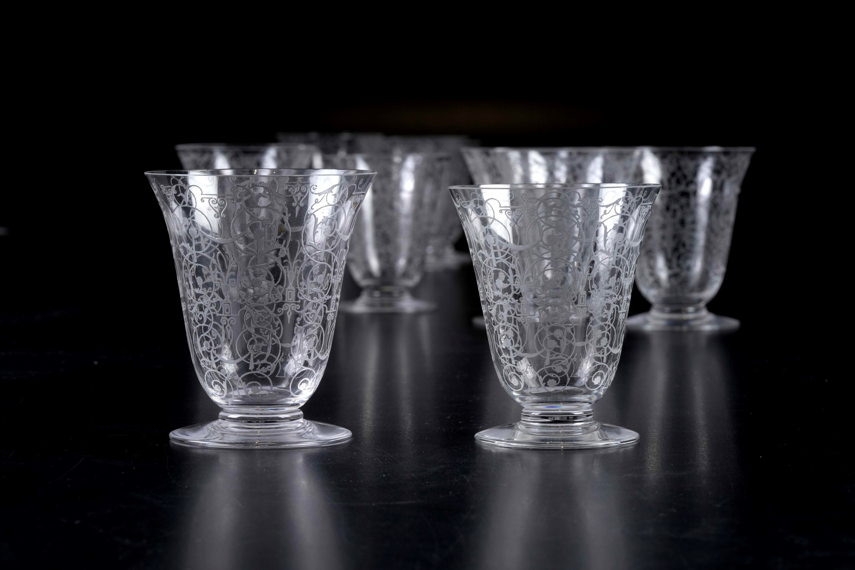 Quattordici calici da liquore "Michelangelo". Francia, Manifattura Baccarat, XX secolo.