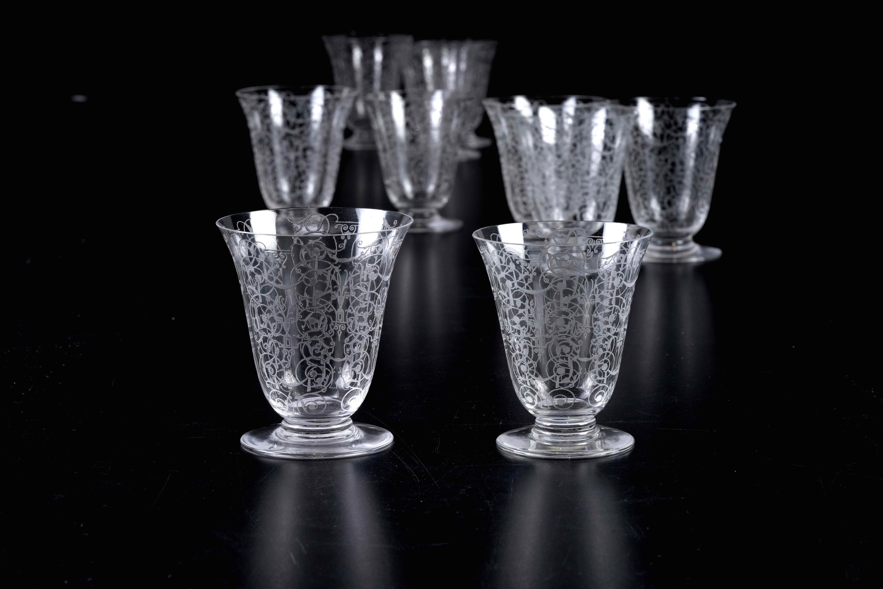 Quattordici calici da liquore "Michelangelo". Francia, Manifattura Baccarat, XX secolo.