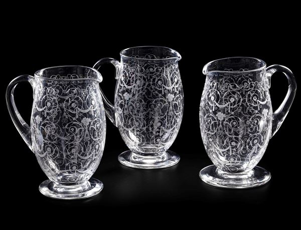 Tre caraffe "Michelangelo" Francia, Manifattura Baccarat, XX secolo