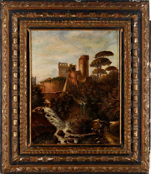 Scuola del XVIII-XIX secolo Paesaggio con castello