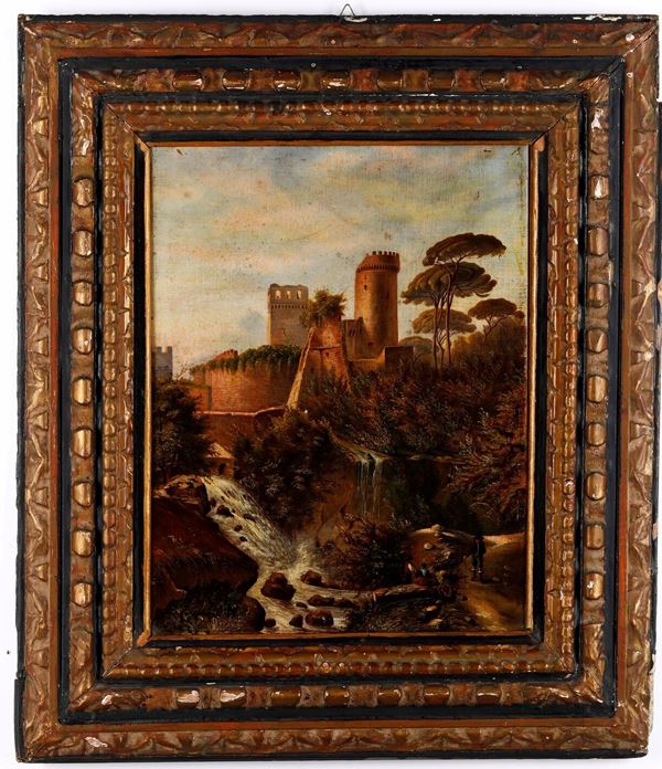 Scuola del XVIII-XIX secolo Paesaggio con castello