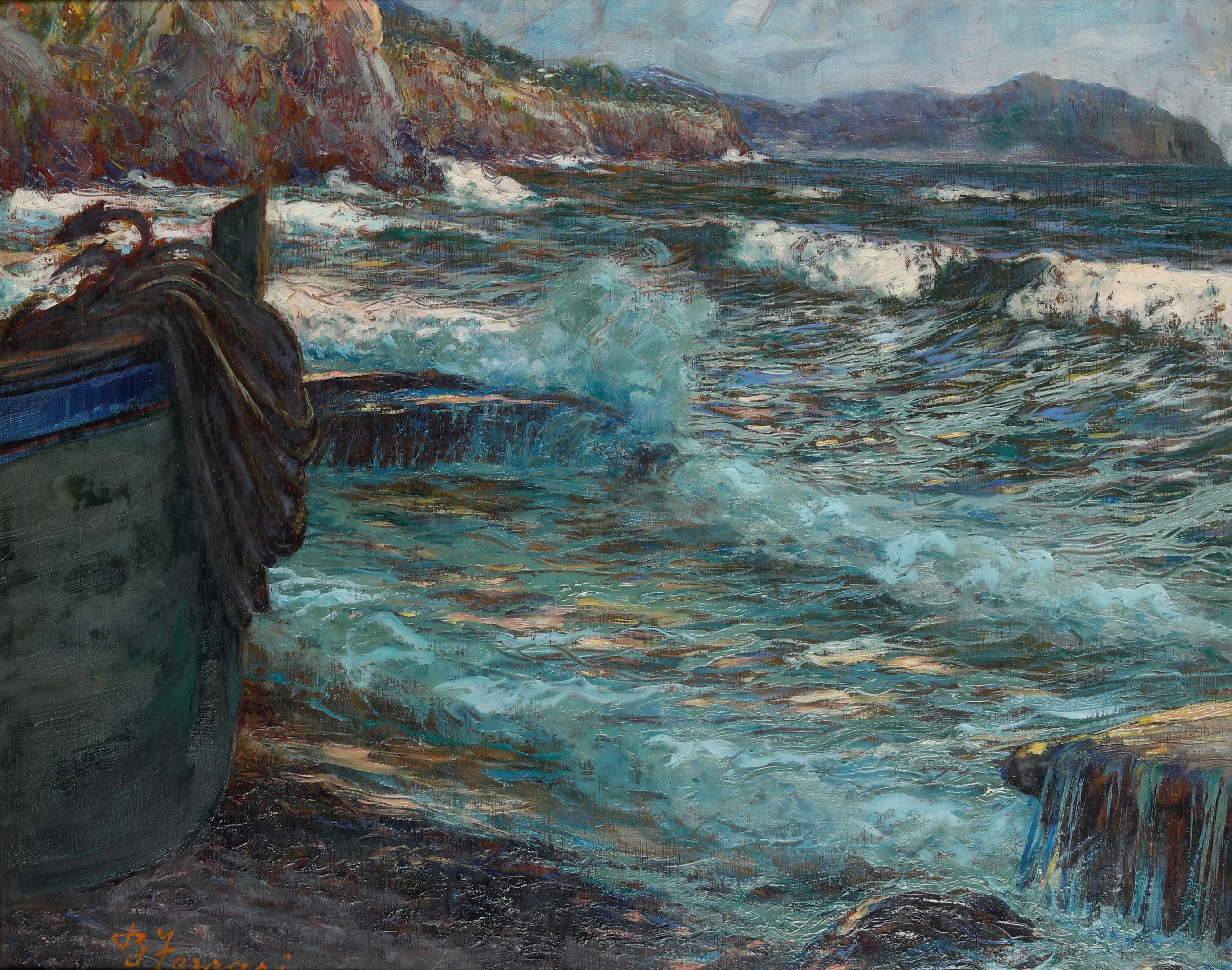 Berto Ferrari - Marina (Bogliasco), olio su tavola