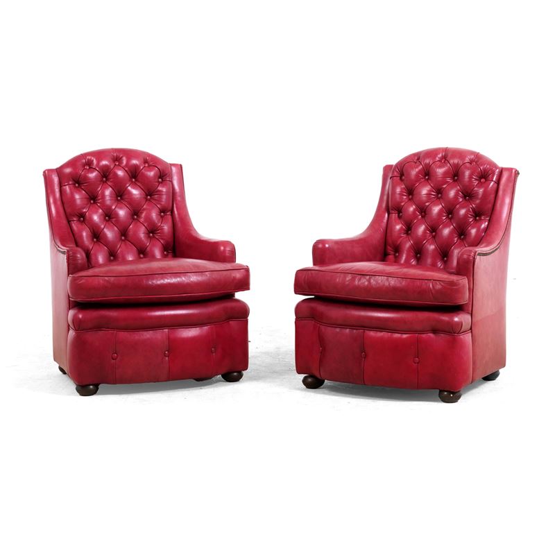 Coppia di poltrone in pelle rossa  - Auction Antiques - Cambi Casa d'Aste