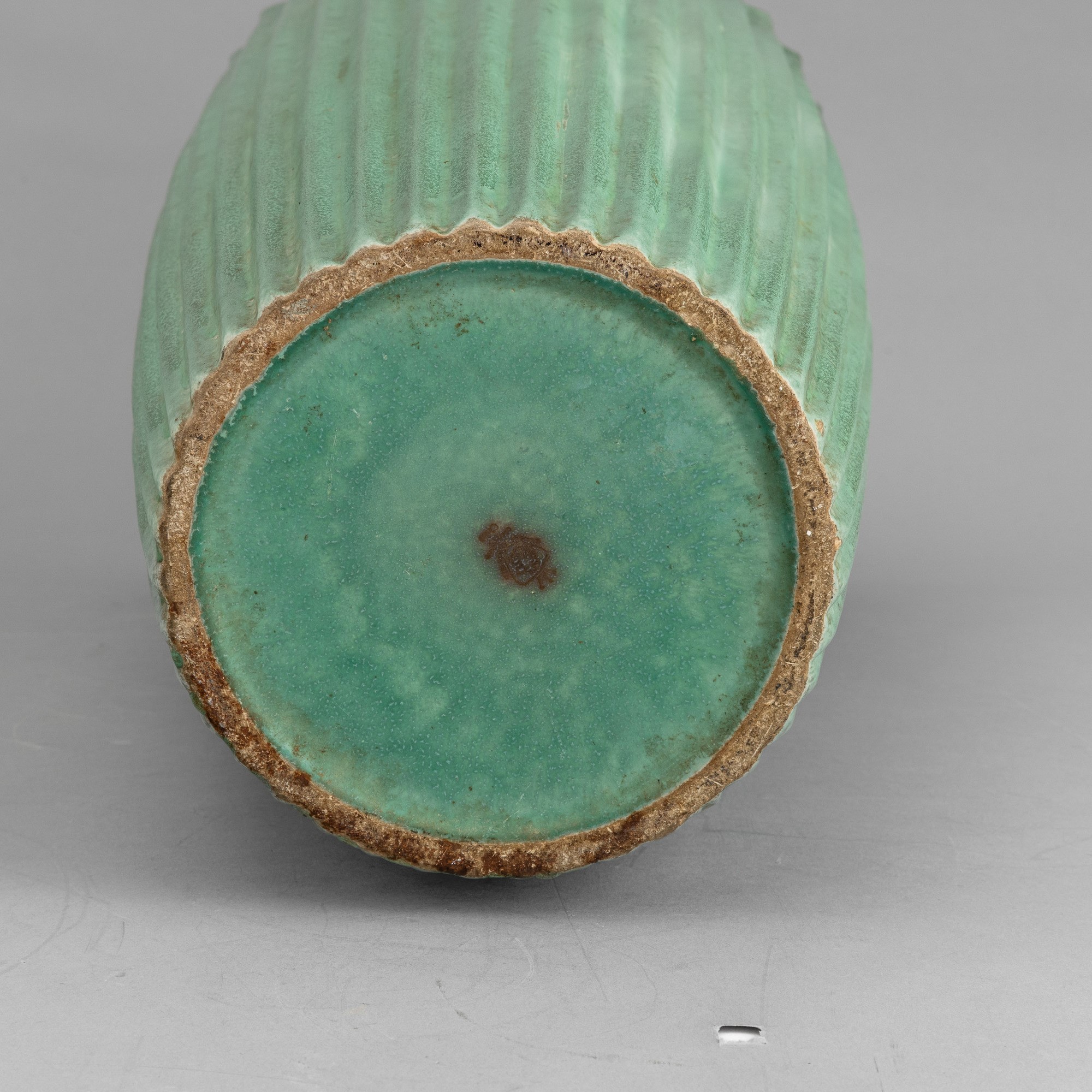 Ceramiche Pozzi, Vaso troncoconico portaombrelli in ceramica a smalto verde decorato, Gallarate, ...