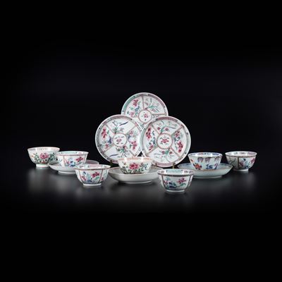 Servizio in porcellana Famiglia Rosa, decori floreali, Cina, Dinastia Qing, XIX secolo