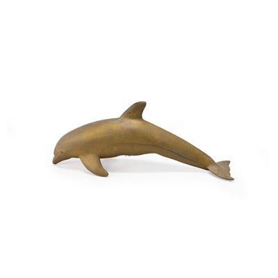 Delfino, scultura multiplo in plastica dorata