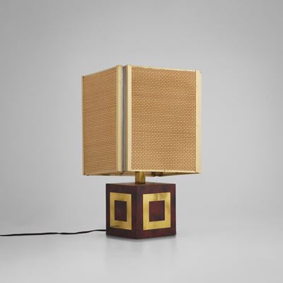 Lampada da tavolo in ottone e radica, Italia, circa 1970