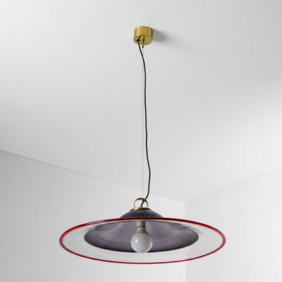 Lampada a sospensione in ottone e vetro di Murano, Italia, circa 1970