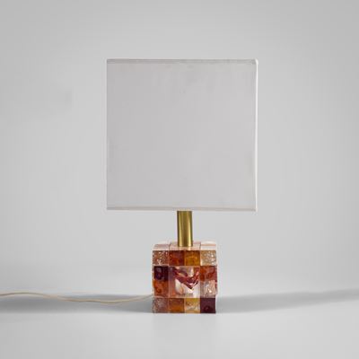 Lampada da tavolo in ottone e vetro a bollicine
