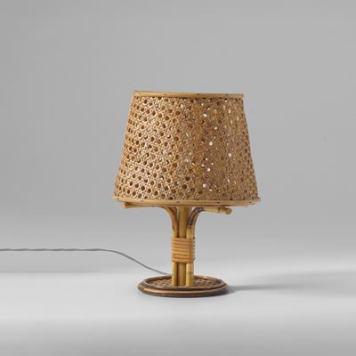 Lampada da tavolo, Struttura in vimini e paglia di Vienna, Italia, circa 1970