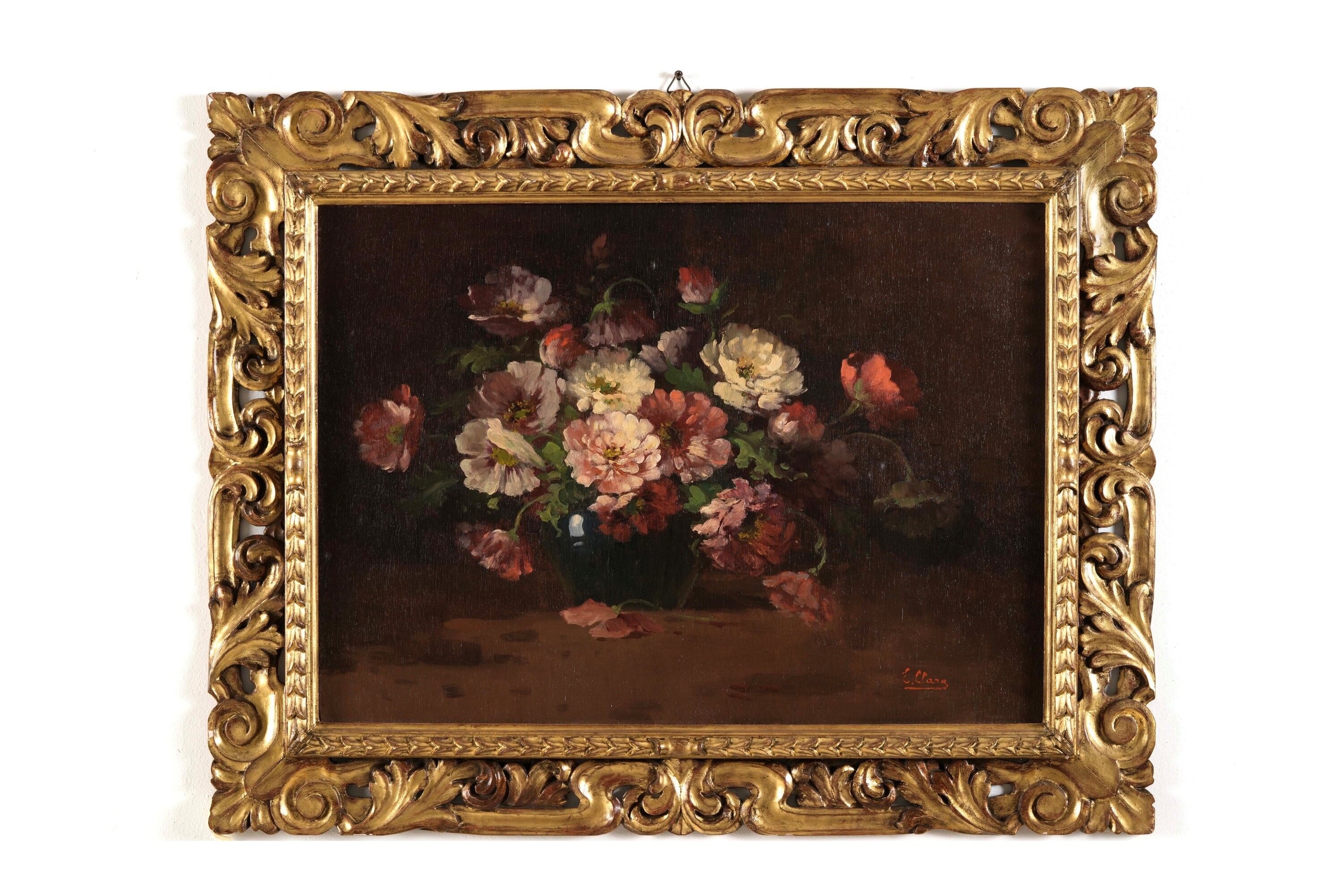 Anonimo del XIX-XX Secolo (e. Clara ?) Coppia di Nature Morte Floreali