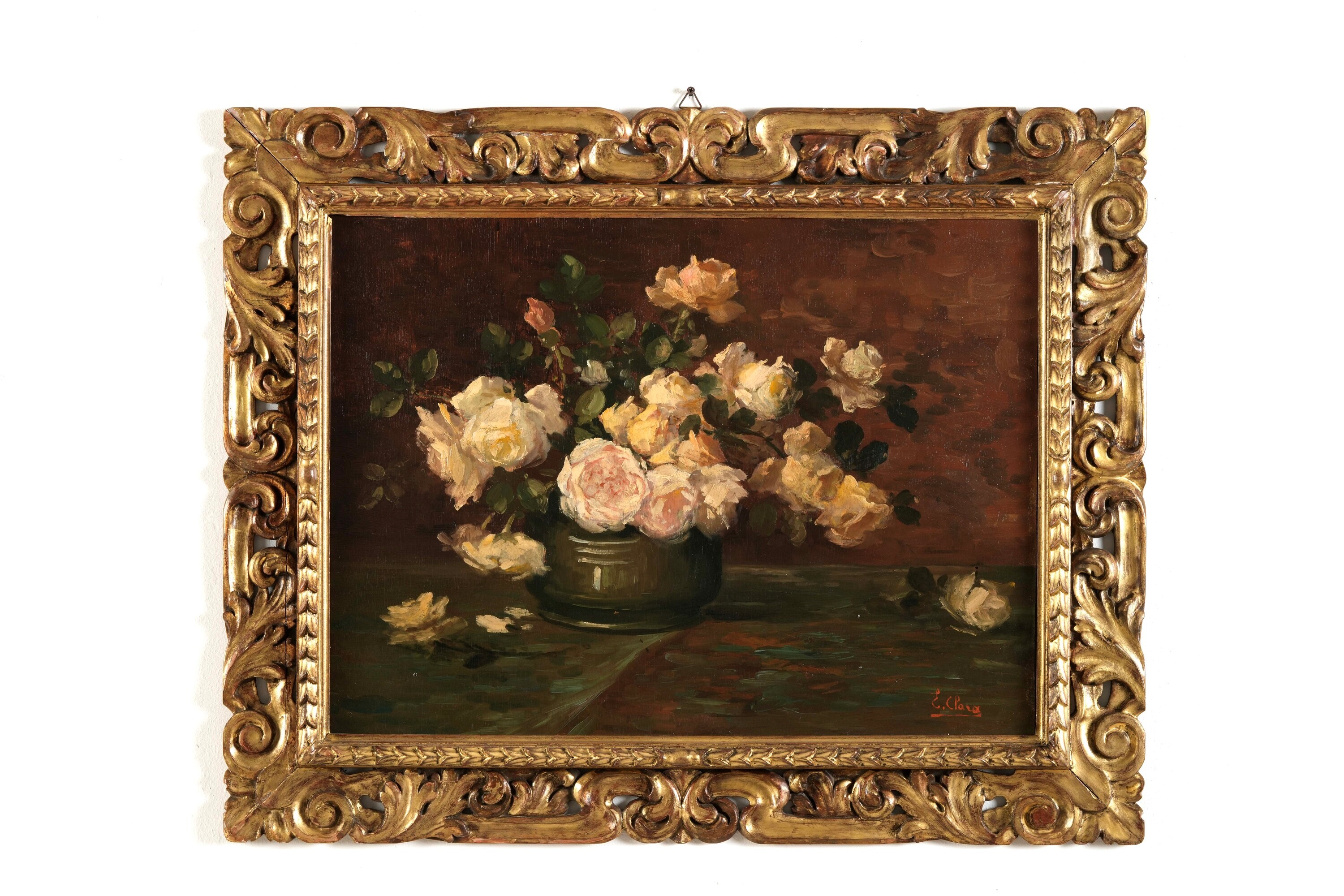 Anonimo del XIX-XX Secolo (e. Clara ?) Coppia di Nature Morte Floreali