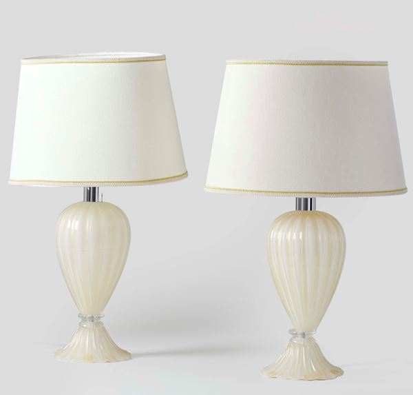 Coppia di lampade da tavolo in vetro. XX secolo