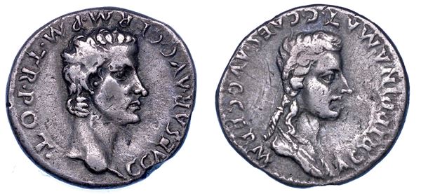 GAIO (Caligola) e AGRIPPINA MAGGIORE, 37-41. Denario, anni 37-38. Lugdunum.