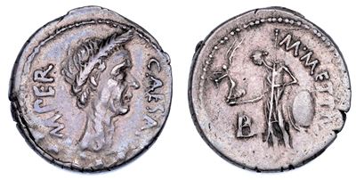 C. GIULIO CESARE, Denario, anno 44 a.C., M. Mettius, argento, g. 4,15, diam. mm. 19,35