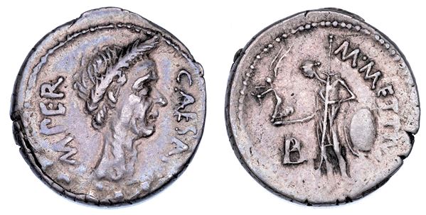 C. GIULIO CESARE. Denario, anno 44 a.C. M. Mettius.