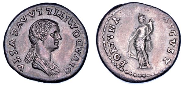 DOMITILLA MINORE (figlia di Vespasiano e sorella di Domiziano), 45-66. Denario anni 82-83.