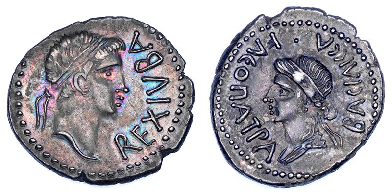 REGNO DI MAURITANIA. GIUBA II - CLEOPATRA SELENE, 15 a.C. - 23 d.C. Denario, circa anni 11-23 d.C. Cesarea.  - Auction Numismatics - Cambi Casa d'Aste