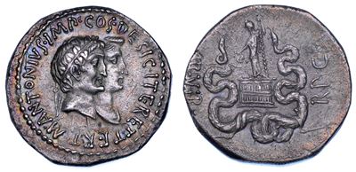 Marco Antonio e Ottavia, Tetradracma cistoforico, 39 a.C.