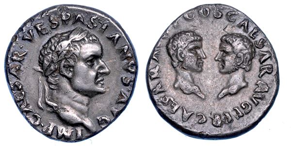 VESPASIANO (TITO E DOMIZIANO CESARI), 69-79. Denario, gennaio-giugno 70. Roma.