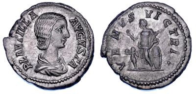 Plautilla, Denario con Busto Drappeggiato e Venere Victrix, 202-205 d.C.