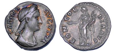 SABINA AVGVSTA, Denario con busto drappeggiato, anni 134-138
