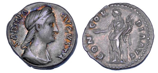 SABINA (moglie di Adriano), 117-136. Denario, anni 134-138.