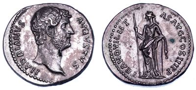 Adriano, Denario, anni 129-130 d.C., Argento