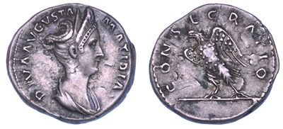 MATIDIA, Denario con busto diademato, anni 119-120