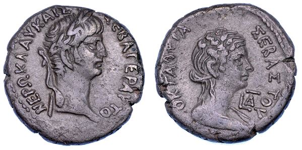 NERONE E OTTAVIA, 54-68. Tetradracma, anni 59-60. Alessandria d'Egitto.