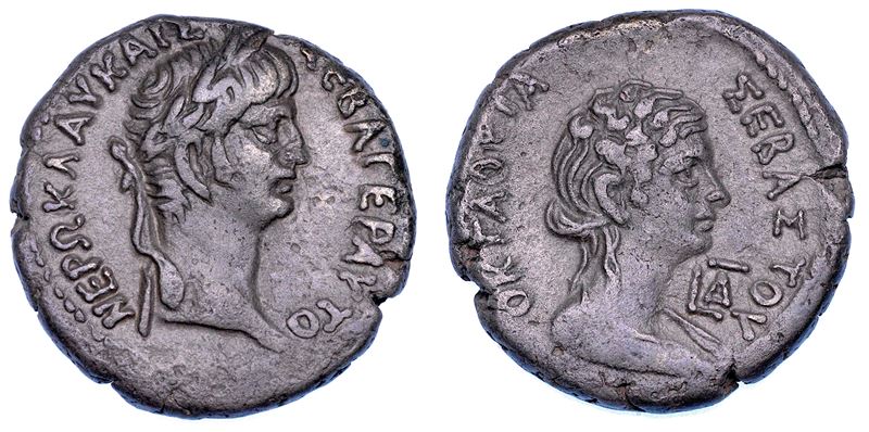 NERONE E OTTAVIA, 54-68. Tetradracma, anni 59-60. Alessandria d'Egitto.  - Auction Numismatics - Cambi Casa d'Aste