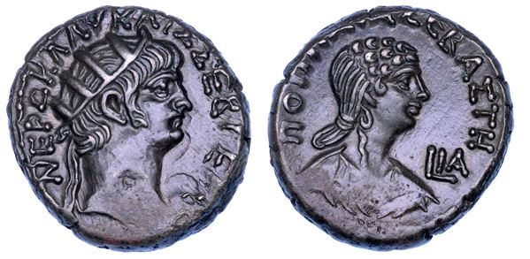 NERONE E POPPEA, 54-68. Tetradracma. Alessandria.
