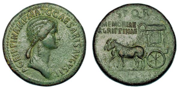 AGRIPPINA MAGGIORE (moglie di Germanico e madre di Caligola), + 33. Sesterzio, anno 37-41.