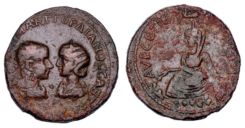 GORDIANO III E TRANQUILLINA, 241-244. Bronzo, anno 243. Singara (Mesopotamia).  - Auction Numismatics - Cambi Casa d'Aste