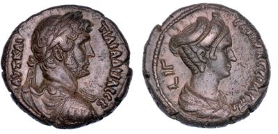 Adriano e Sabina, Tetradracma, Alessandria d'Egitto, 128-129 d.C.
